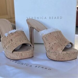 $395 Veronica Beard Womens Beige Cork Like Dali Platform Mule Heel Shoes US 8